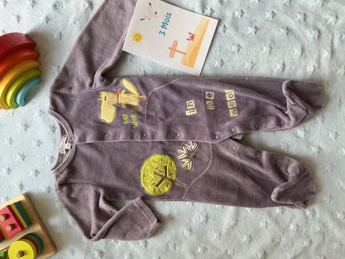 pyjama grenouillère en veloours violet mixte ouverture devant 3 mois in extenso - photo numéro 2