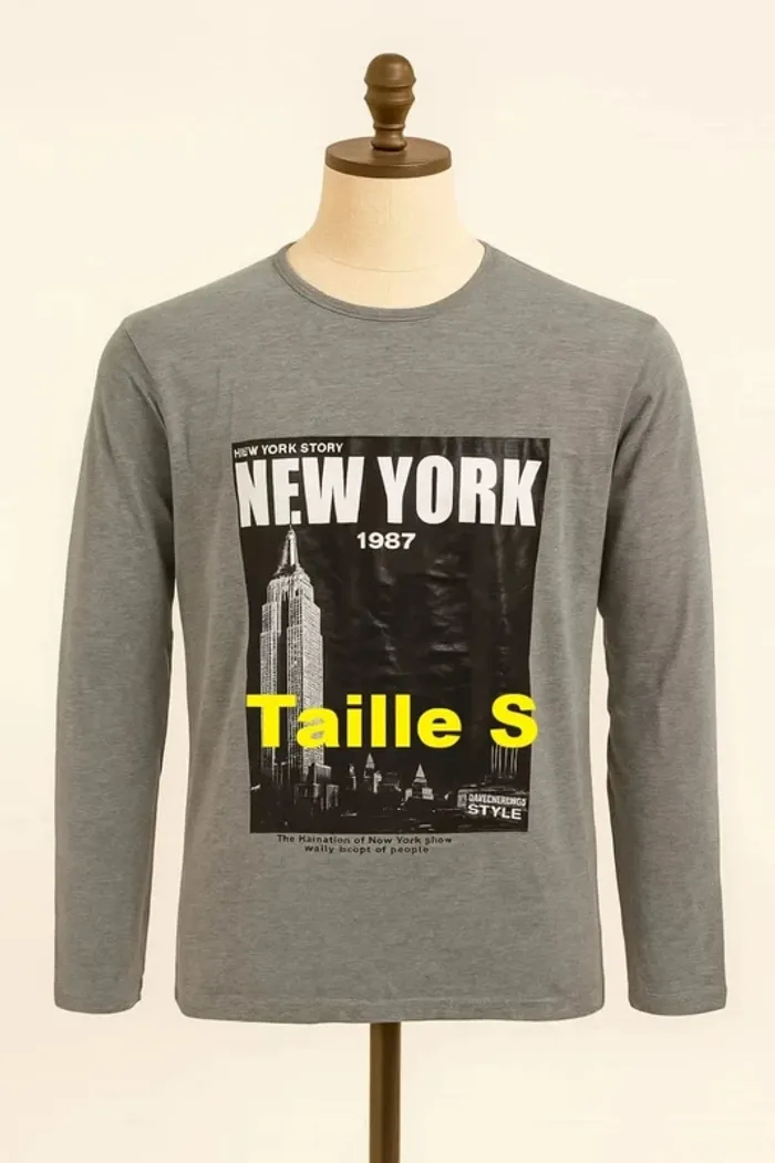 Tee shirt manche longue gris motif New York PCKM Taille S