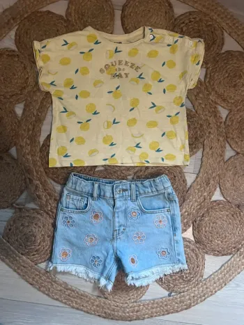 Ensemble fille tshirt MC/short jean 4 ans