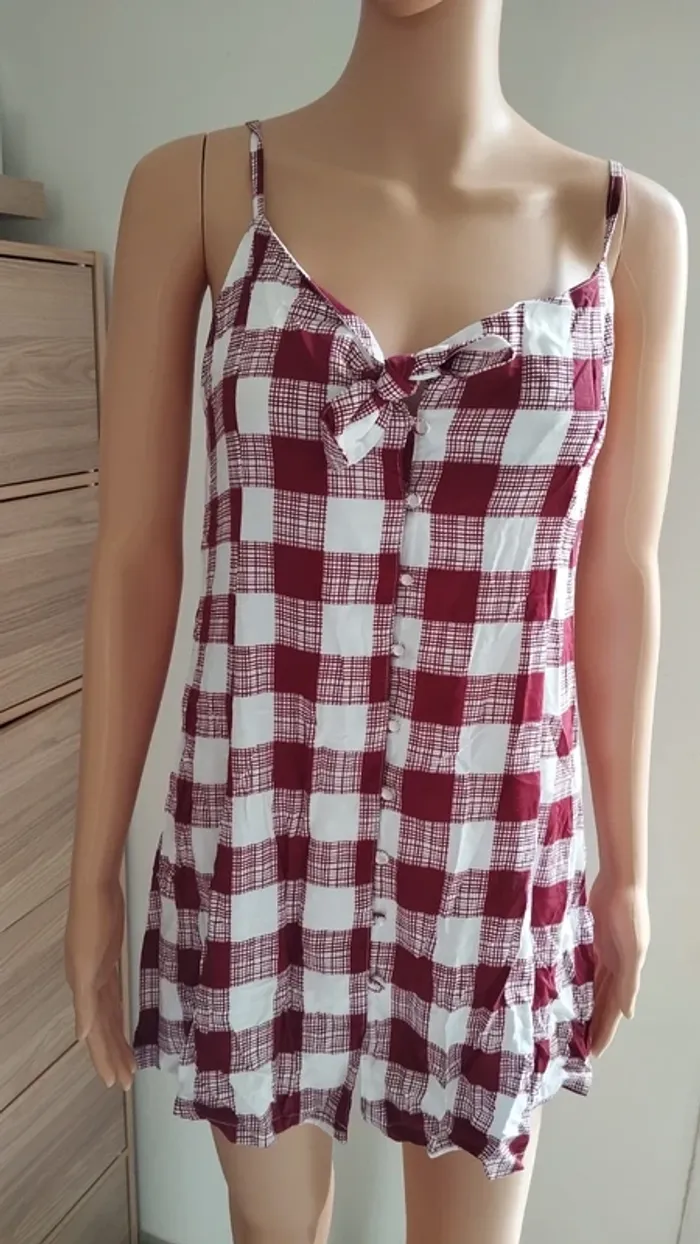 Top haut tunique blouse bordeaux blanc taille xs femme - photo numéro 2
