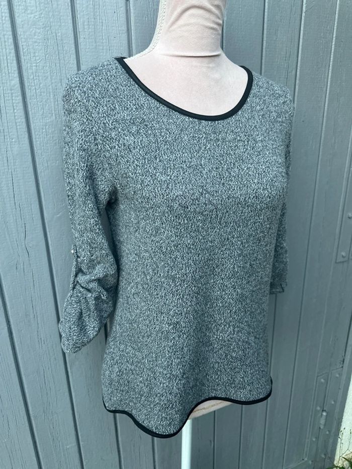Pull gris léger manches longues dos noeud noir - photo numéro 2