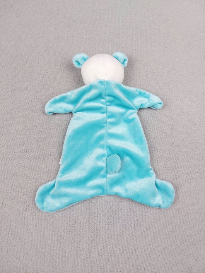 Doudou plat ours panda blanc bleu turquoise croix nombril BRIOCHE LA HALLE - photo numéro 2