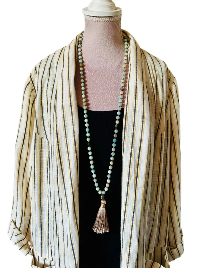 🍃Veste en lin neuve T.42 à rayures fines Grain de Malice casual chic linen striped open blazer🍃 - photo numéro 3