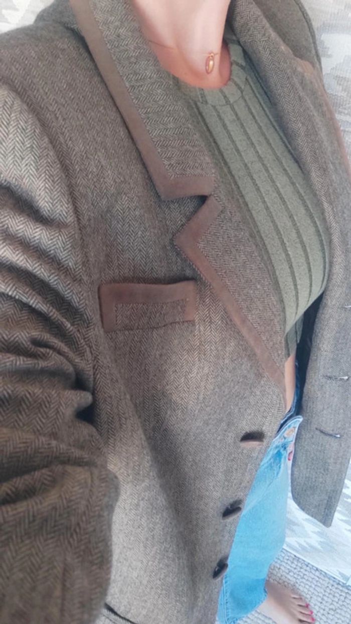 Veste Blazer Perel Paris 100% laine XL Vintage oversize beige marron made in France - photo numéro 4