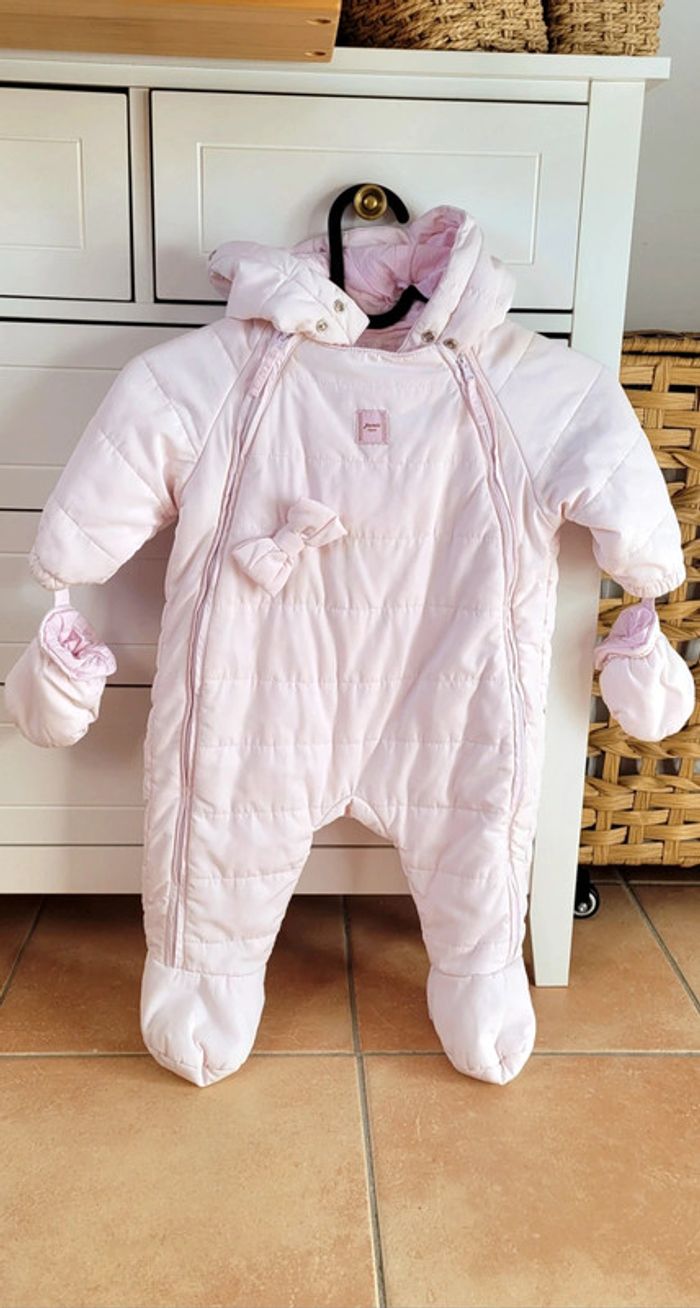 Magnifique Combi-pilote avec moufles, capuche, imperméable-Rose clair-vichy-Jacadi 6mois Neuve - photo numéro 4