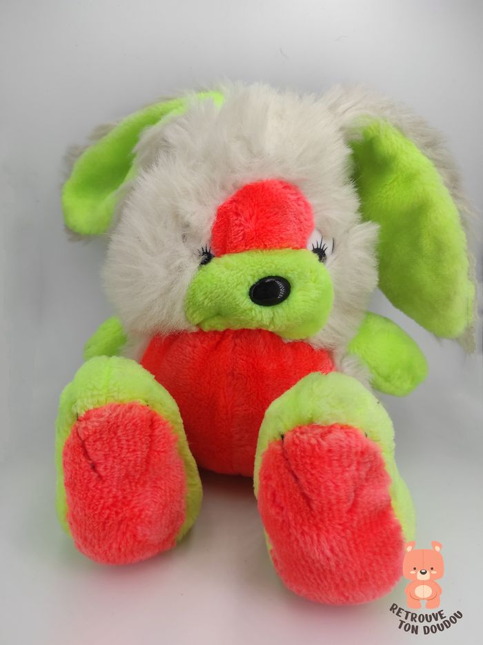 Peluche Lapin Vert Orange Fluo Vintage