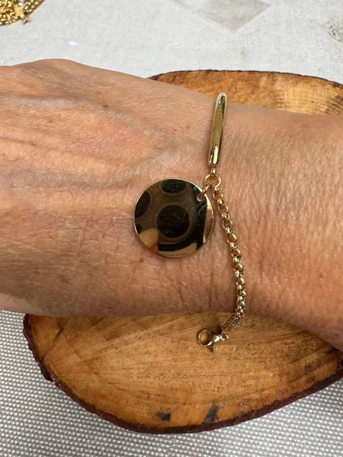 Bracelet mi jonc mi chaine épaisse réglable médaille xl en breloque - photo numéro 2
