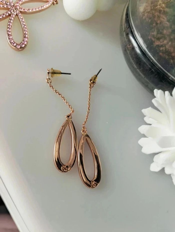 Neuve parure collier et boucles d'oreilles or rose strass roses Lola and Grace - photo numéro 6