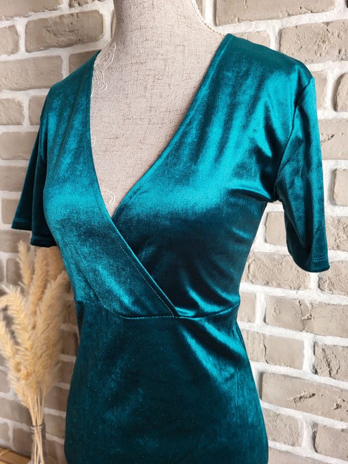 Robe en velours vert émeraude Zara - photo numéro 5