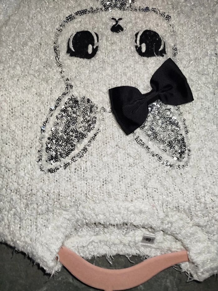 Pull fourrure angora poil tout doux motif lapin paillettes argenté fille 6 ans - photo numéro 2