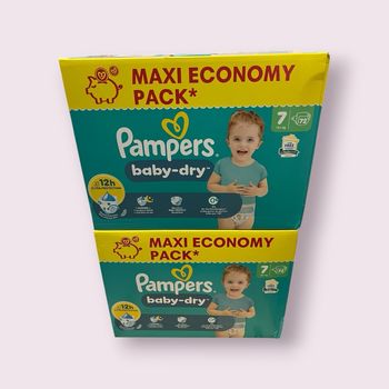 Lot de 2 Maxi Pack de 72 (donc 144) couches Pampers Baby-Dry [taille 7 : 15+ kg]
