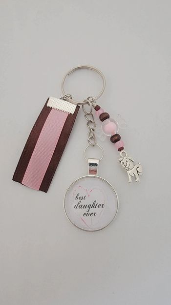 Cadeau ma fille, porte clé message bijoux de sac " Best daughter ever"