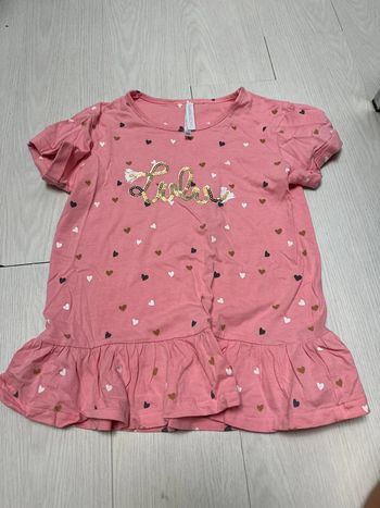 T-shirt rose, motif cœur, Lulu castagnette 10 ans