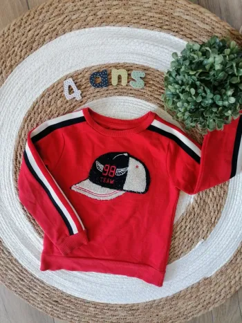Sweat rouge à motif - Même pas peur - 4 ans