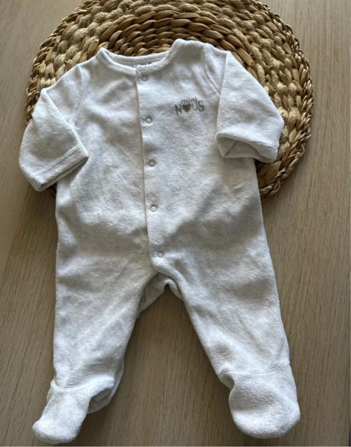 Pyjama effet velours mixte naissance blanc "mini nous" 1 mois - photo numéro 3