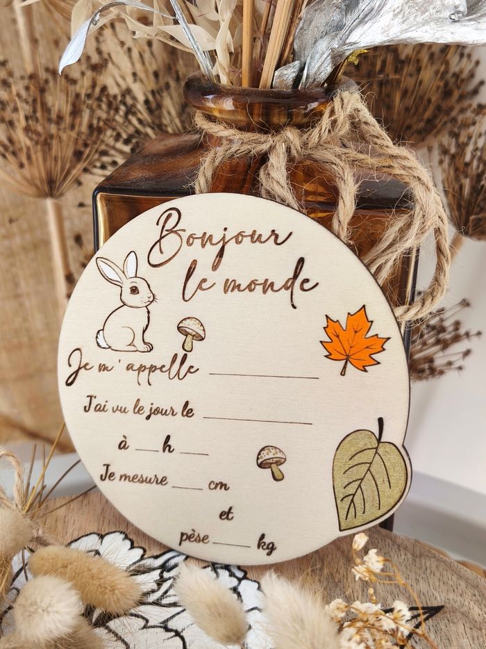 Jolie carte de naissance Lapin en bois - photo numéro 2