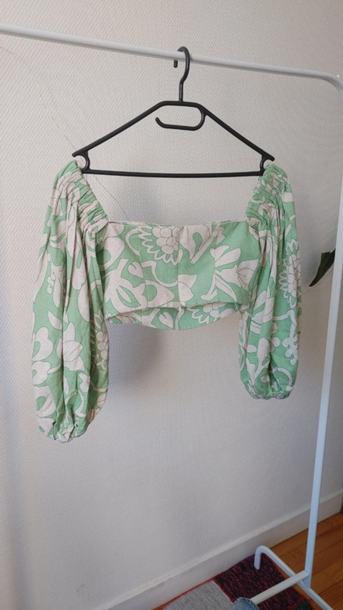Magnifique au en tissu épais manche long bouffon crop top cintré - photo numéro 5