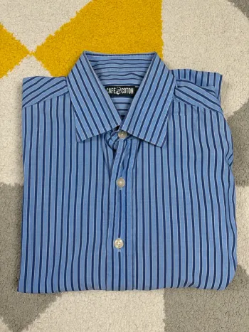 Chemise à rayures Café Coton | Bleu clair et marine | Taille M