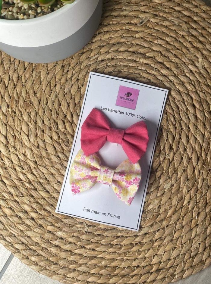 Lot 2 barrettes liberty jaune et rose fait main