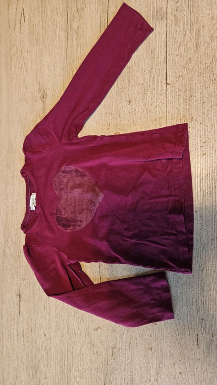 T shirt mauve foncé à manches longues, Vertbaudet, 6 ans, peu mis - photo numéro 2