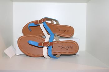 tongs lanières bleu et blanche 38