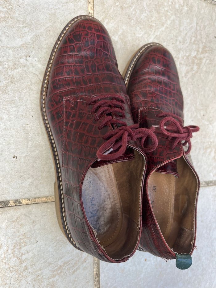 Chaussures kickers femme en cuir 38 Rouge foncée - photo numéro 2