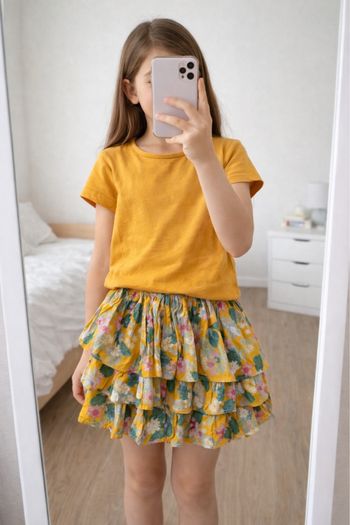 Ensemble jupe à volant fleurie et t-shirt jaune 8 ans