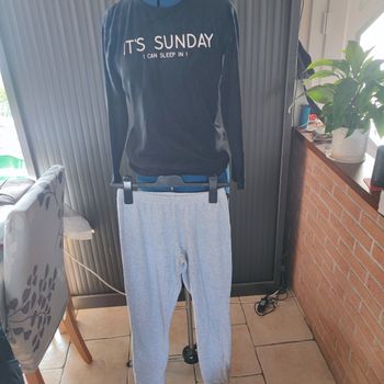 Pyjama velours 2 pièces noir et gris Kiabi 34 XS 14 ans