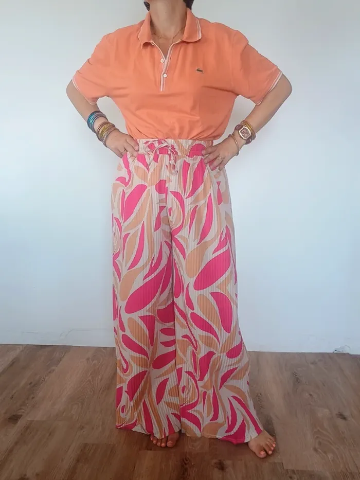 Pantalon fluide à motifs roses et beiges M