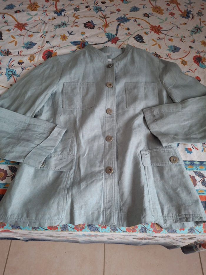 Saharienne "APARA" 100% lin, bleu ciel raffiné taille 40 - photo numéro 11