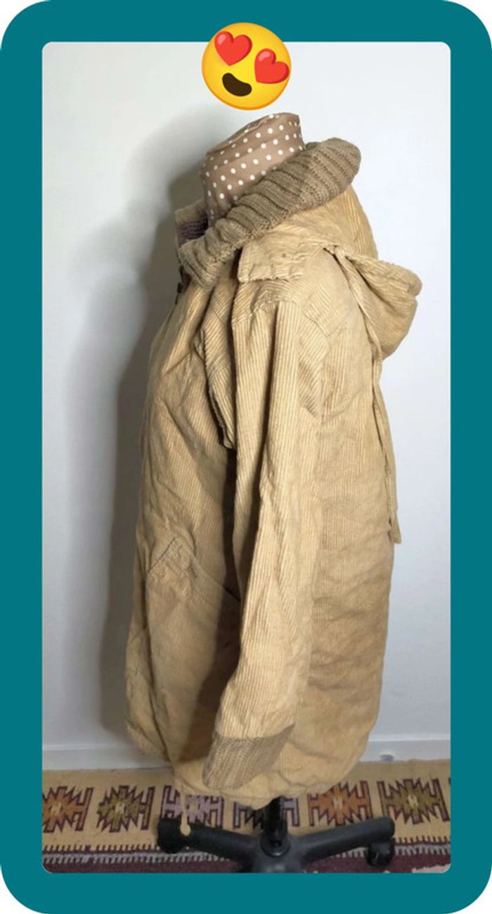 Manteau à capuche détachable beige coton, aspect velours, femme, taille 38 - photo numéro 2