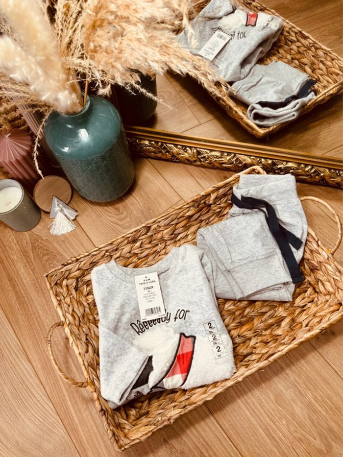 Taille 2 ans pyjama 2 pièces velours coton garçon TAO gris Neuf * mouton * 💙