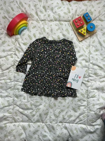 teeshirt manches longues fleuri gris foncé kimbaloo 18 mois