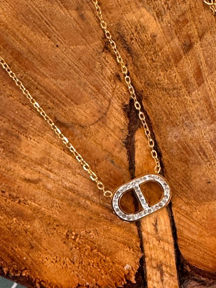 Collier  chaîne réglable acier inoxydable or cd cristaux - photo numéro 4