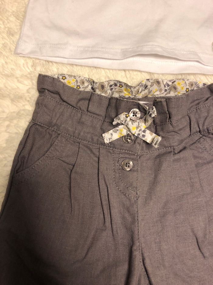 Pantalon gris lin tee shirt blanc coton 12m Lcdp - photo numéro 2