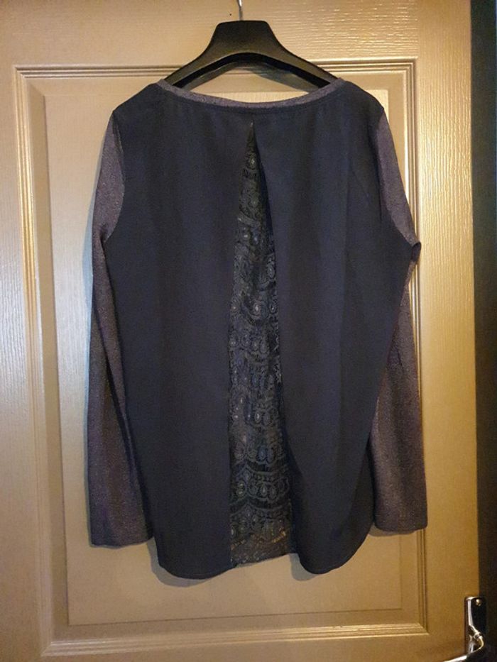 Blouse fluide bi matière bleu marine - photo numéro 5
