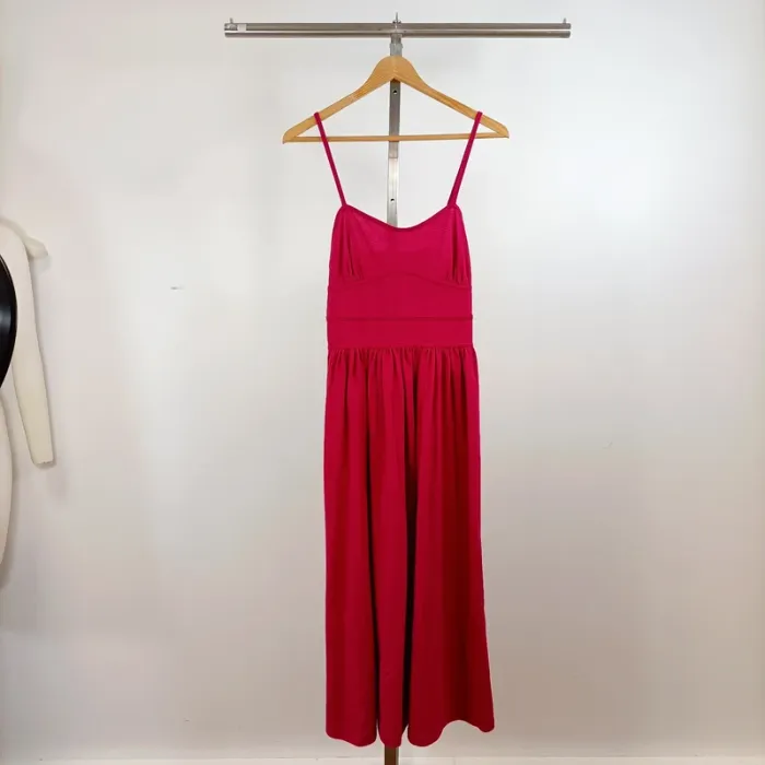 Robe cerise CIT Atelier taille 38 smocks dos 100 % coton bretelles fines été A1342