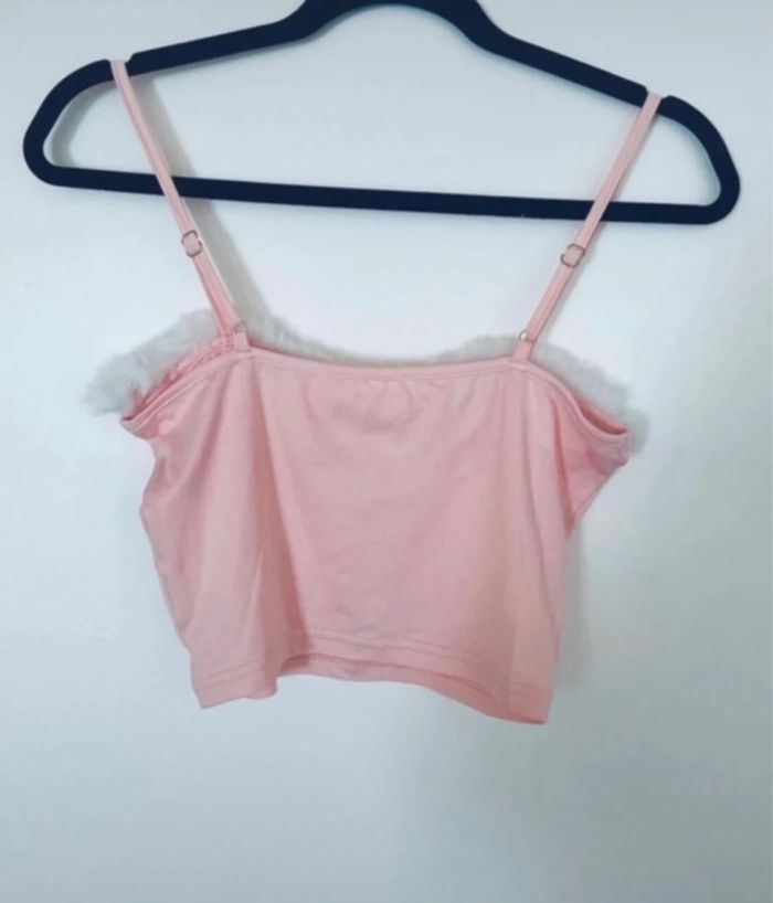 Top court rose avec fourrure blanche neuf - photo numéro 2