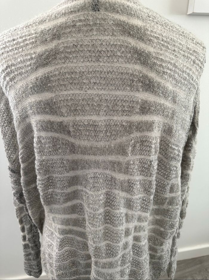 Cardigan oversize maille ajourée gris et blanc mohair Benetton T38 M - photo numéro 6