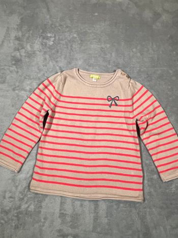 Pull fille Vertbaudet rayé beige et rose – Taille 4 ans