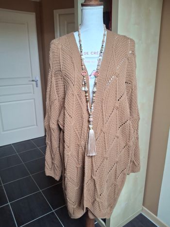 Gilet long torsadé camel