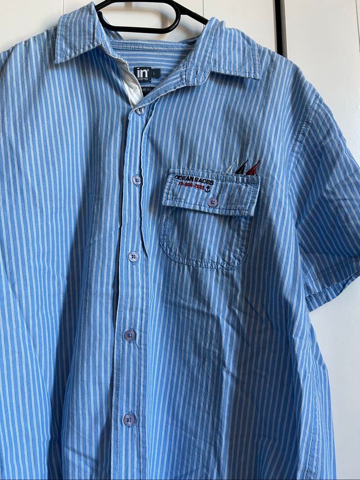Chemise bleu à rayures Regular Fit Homme In Extenso Taille L - photo numéro 2