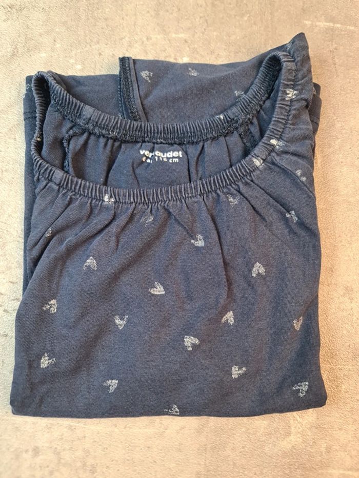 T shirt Manches courtes col rond bleu-vert petit cœur rouge Fille 6 ans vertbaudet