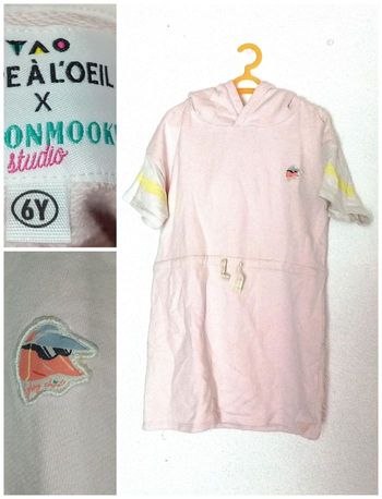 6 ans tao x Manon Mooky La robe a capuche rose clair et jaune print été /bon état