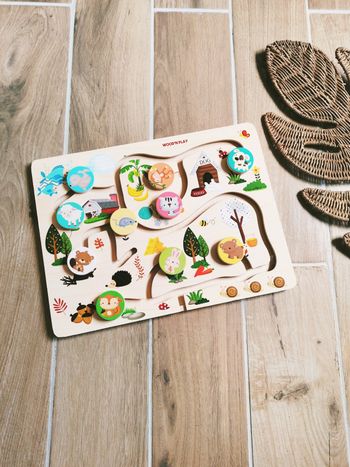 🐵 Puzzle labyrinthe les animaux à glisser en bois marque Wood n play