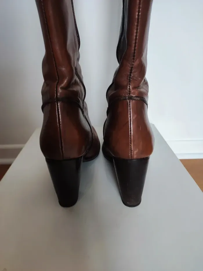 Bottes en cuir véritable - marron - très bon état - 38,5 - photo numéro 5