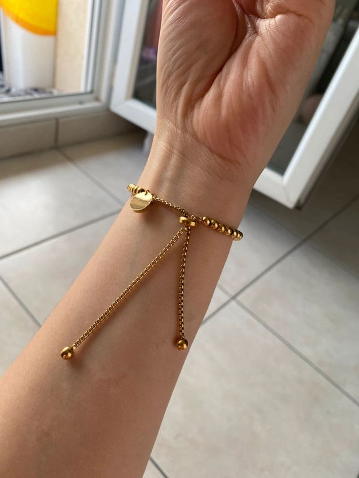 Bracelet perles métal doré ajustable - photo numéro 10
