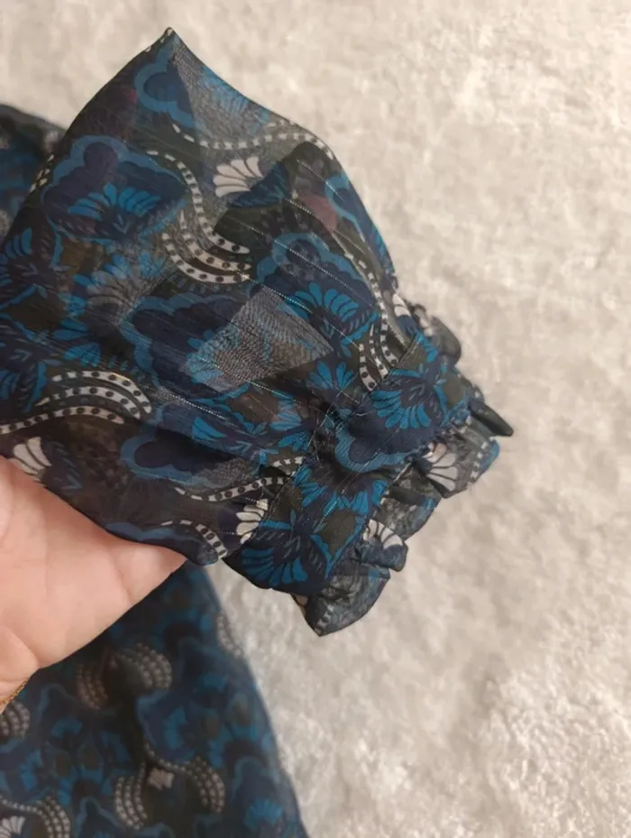 Blouse chemisier en voile transparent Naf Naf bleu vert 36 léger fluide - photo numéro 5