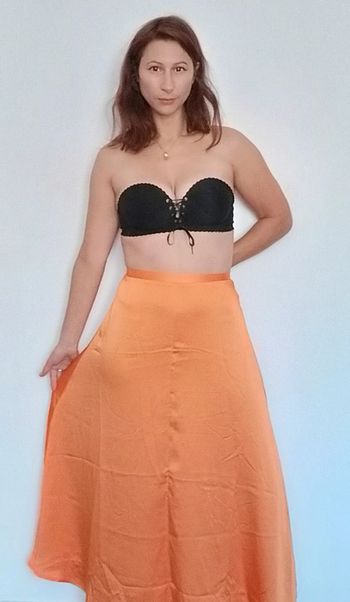 Jupe longue satin orange