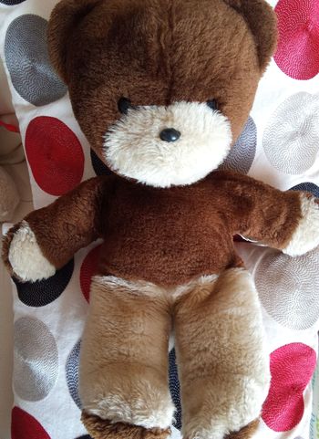 Peluche ours marron foncé / clair  beige   40 cm +/-  vintage ancien bel ours  ourson Boulgom  en posture debout  nez noir dur  yeux noirs en plastique